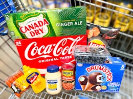 pop, hot dogs, condiments, and produce