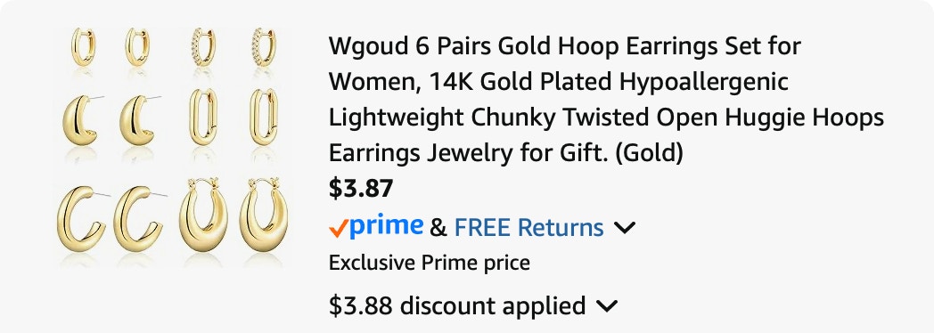 earring set Amazon receipt