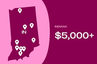 Graphic showing communities in Indiana that are paying people to move there.