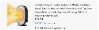 space heater Amazon receipt 