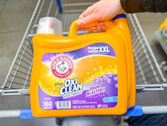 Arm & Hammer (Oxi Clean) laundry detergent (160 loads) held over Walmart shopping cart