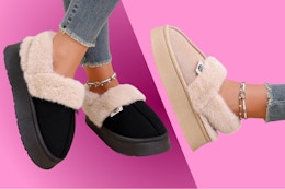 black and beige Ecetana women's memory foam slippers