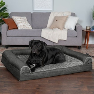 Luxe Fur & Performance Linen Cooling Sofa-Style Pet Bed