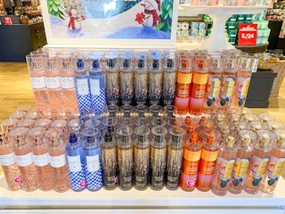 a display of bath and body works fine fragrances on display