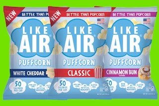 dollar tree like air puffcorn on green background