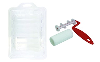 A paint roller set on a white background.