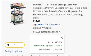 rolling cart Amazon receipt
