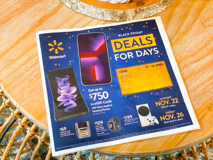 Paper copy of Walmart Black Friday ad on a table