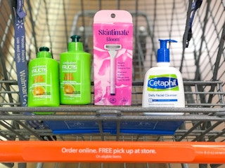 razors and face wash and conditioner in shopping cart