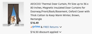 thermal door curtain Amazon receipt