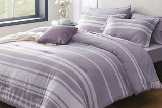 Purple and white stripped bedding set