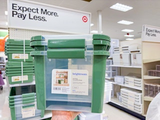 hand holding a brightroom storage box set in front of a target shelf