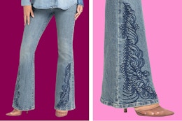 2 images (one close up shot of daisy detailing) Jessica Simpson Flare Jeans