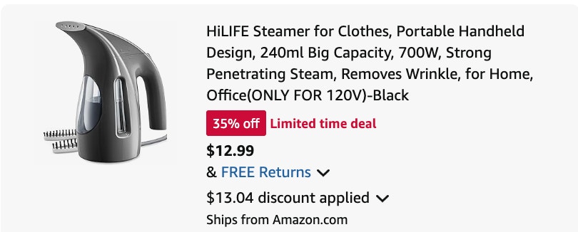 steamer Amazon receipt