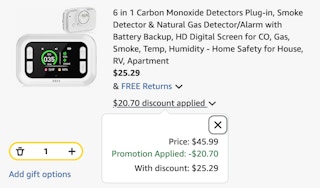 carbon monoxide detector Amazon receipt