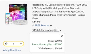 LED strip lights Amazon receipt