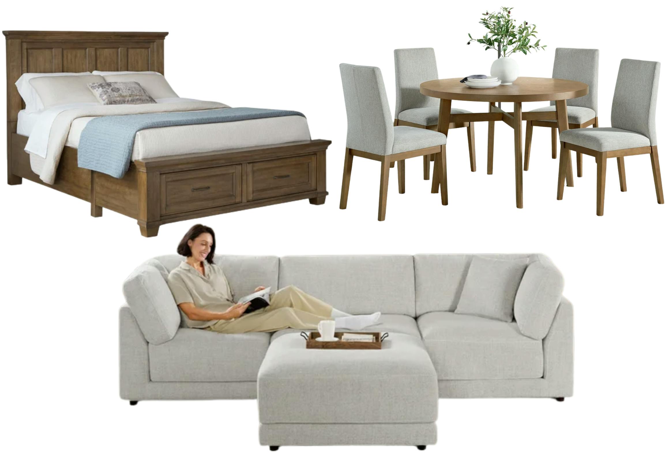 1 Dining Set, 1 Bed, and 1 Sectional