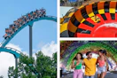 3 lifestyle images of Six Flags (water park + theme park shots)