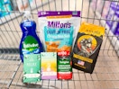 Palmolive, Miltions Crackers, Black Rifle Coffee, Shower Steamers & Lion's Mane Gummies in Walmart shopping cart