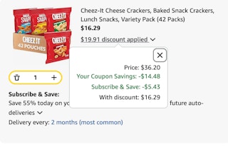 Cheez-it Amazon receipt