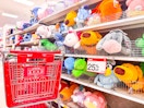 target cart parked in front of pillow buddies sitting on a shelf