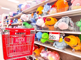 target cart parked in front of pillow buddies sitting on a shelf