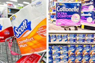 collage image of scott, charmin, and cottonelle toilet paper