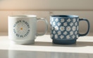 two coffee mugs on a kitchen counter