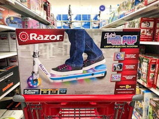 razor party pop electric scooter on a target cart
