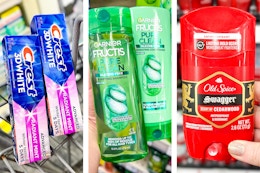 collage with crest, garnier, and old spice