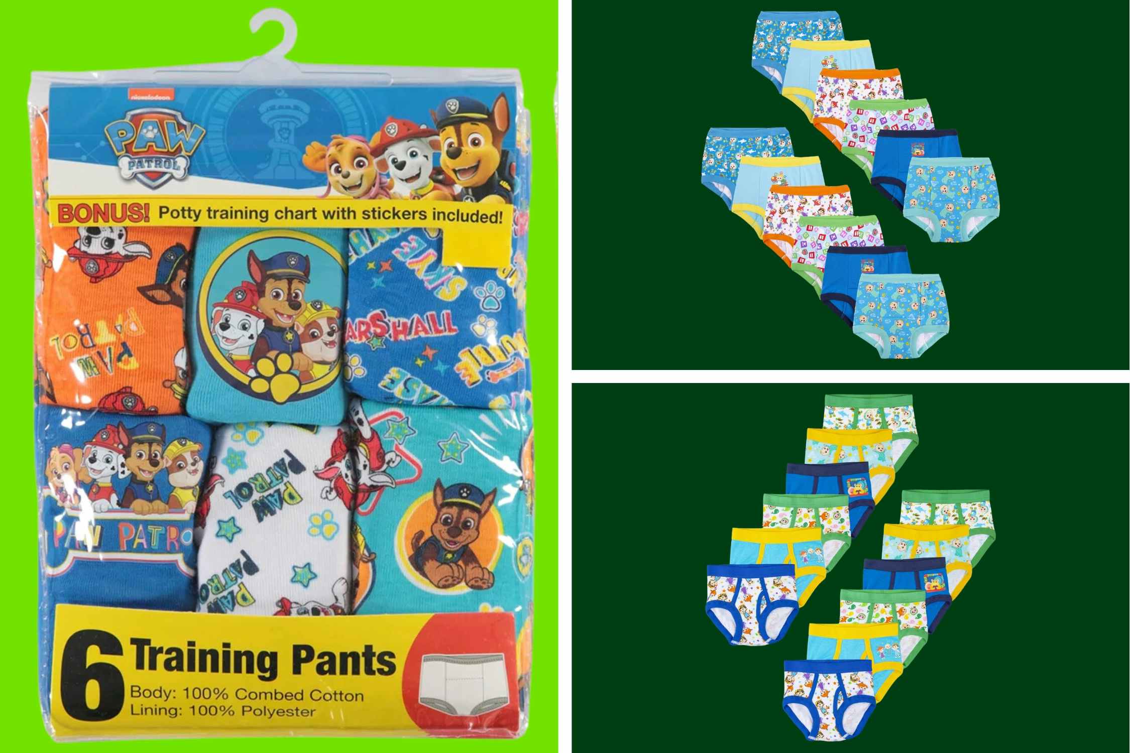Paw Patrol and CoComelon Toddler Underwear 12-Packs, $7 at Walmart