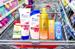 shopping cart with hair care and deodorant