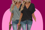 2 Women's V-Neck T-Shirts B0DPYX3MJZ
