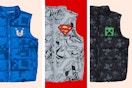Sonic, Superman & Minecraft puffer vests