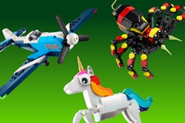 air plane, unicorn, and spider lego sets