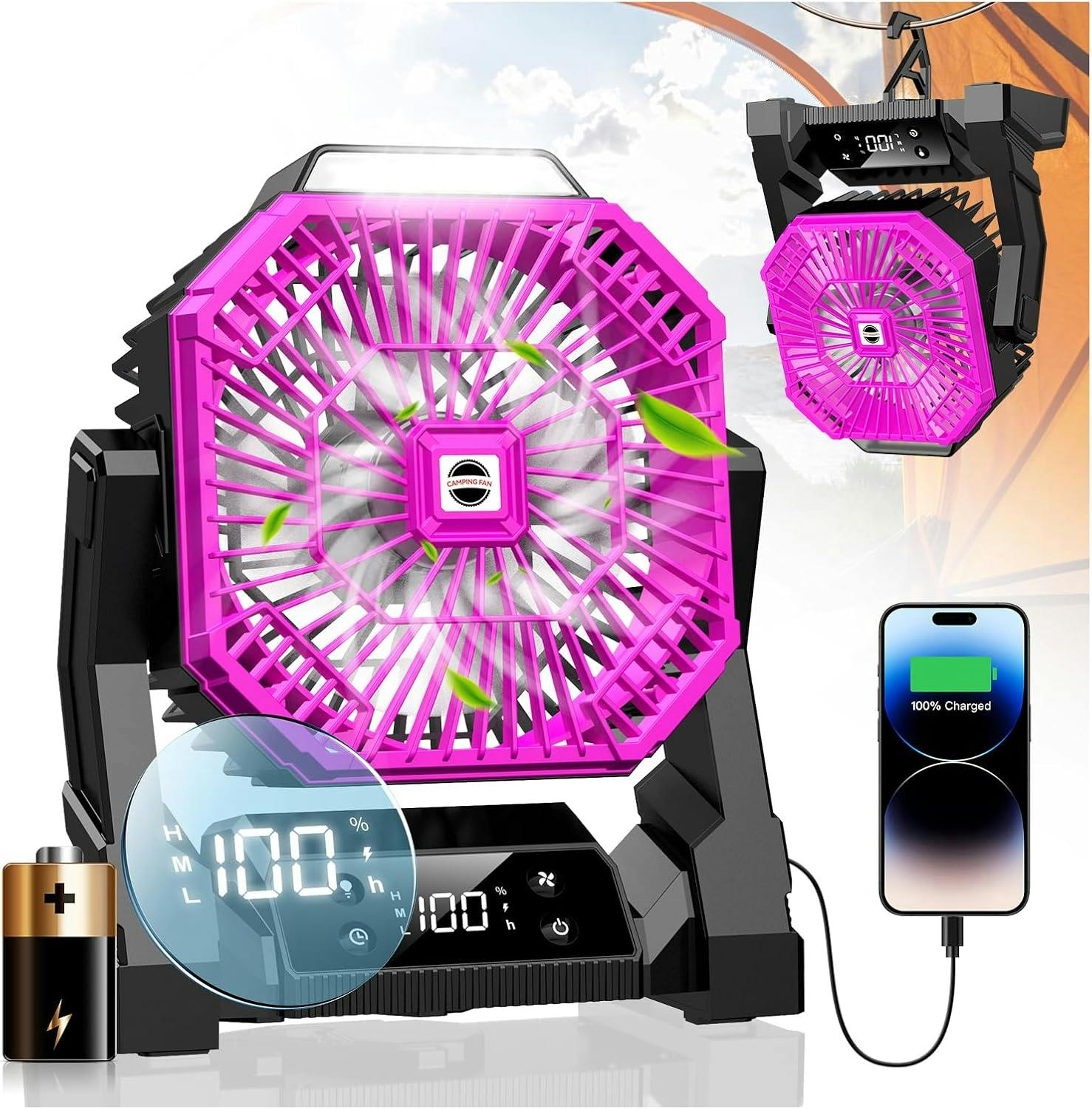 Camping Fan With LED Lantern