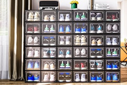 Lifestyle image of the Dextrus shoe organizer set in home setting