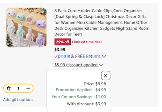 cable clips Amazon receipt