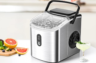 Lifestyle image of the EUHOMY ice maker machine on kitchen counter