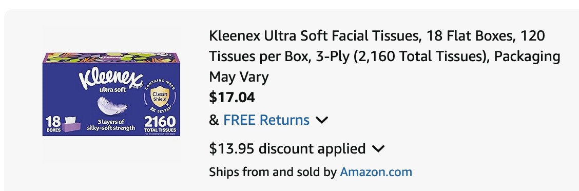 Kleenex Amazon receipt