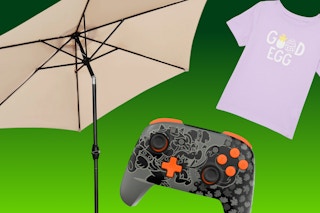 khaki patio umbrella, toddler easter tee, Bowser Nintendo remote