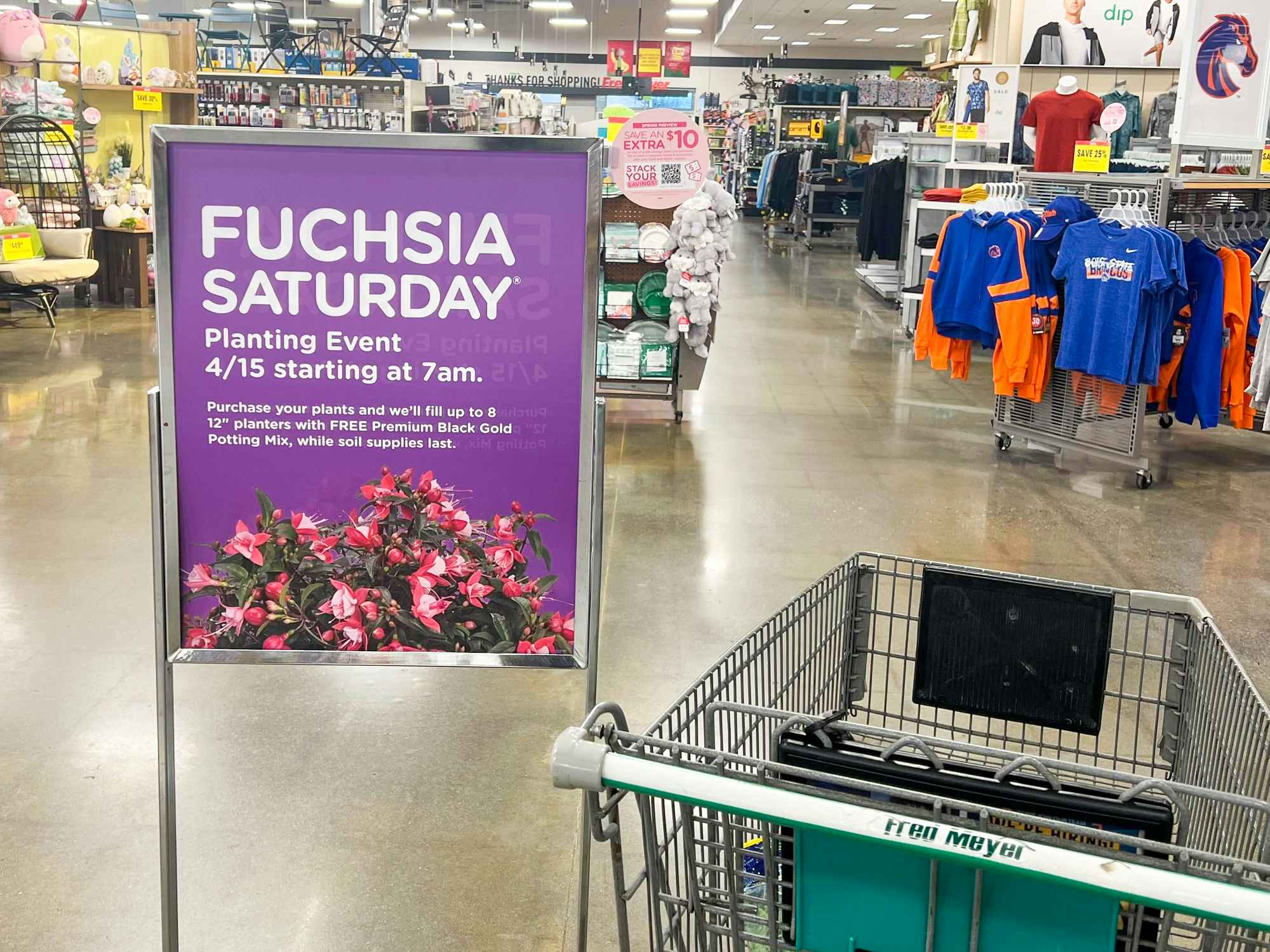 A Fuchsia Saturday sign inside Fred Meyers