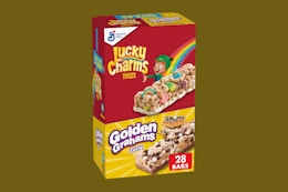 Golden Grahams and Lucky Charms Cereal Bars 28-Pack, Just $6.91 on Amazon card image