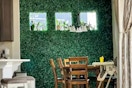 Lifestyle image of the 24-piece Boxwood Faux Hedge Panels displayed on wall in home