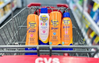 shopping cart with four Banana Boat sunscreen products