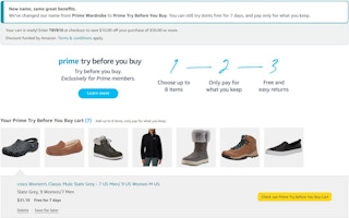 A screenshot of the information page for Amazon's Try Before You Buy program.