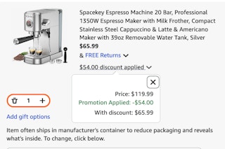 espresso machine Amazon receipt