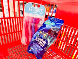 Gillette Venus 3 razor pack and Gillette Sensor 2 razor pack in basket