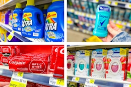 dollar general xtra, colgate, degree, febreze 4-photo collage