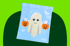 lowes members freebie halloween trick-or-treat bag with a little ghost holding two pumpkins